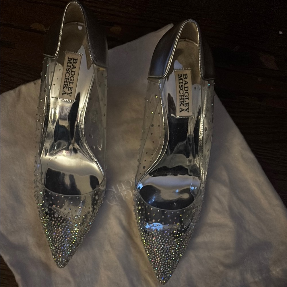 Badgley Mischka Silver Glitter Heels